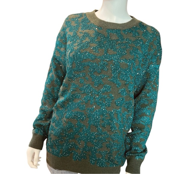 Beautiful shimmer olive holiday sweater S/M M/L combo size - Picture 5 of 9